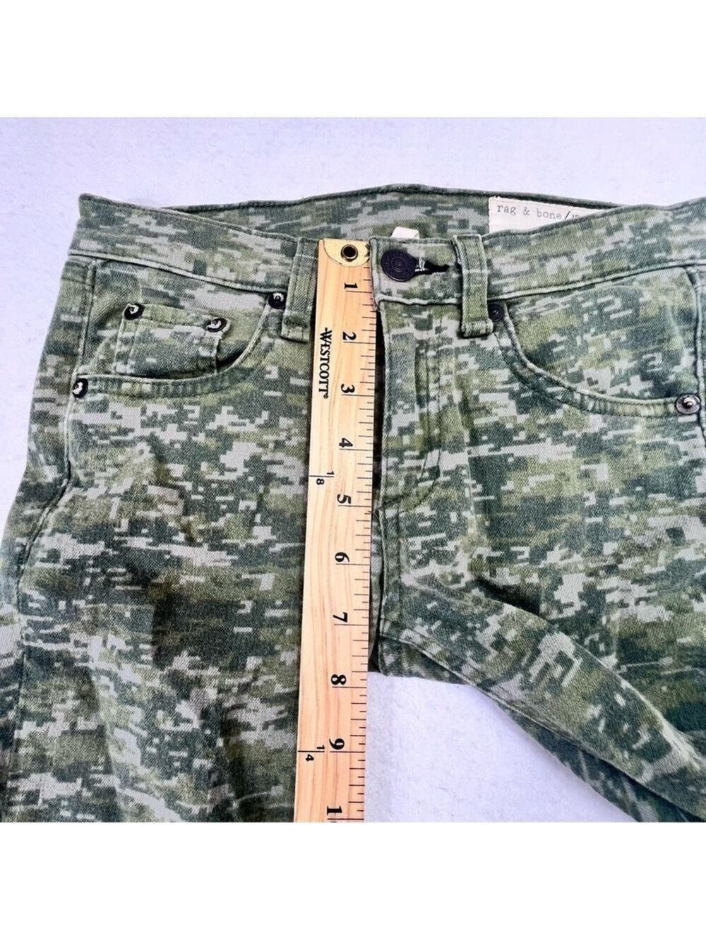 Rag & Bone Skinny Ankle Jeans Size 24 Green Camo Low Rise - Picture 13 of 14